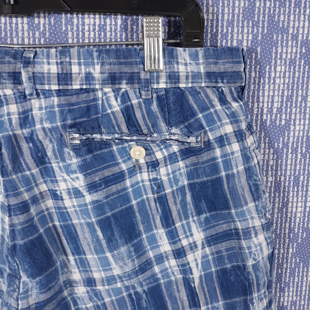 Polo Ralph Lauren Linen Shorts Mens 34 x 8 Classic Fit Madras Plaid Blue - Picture 13 of 14